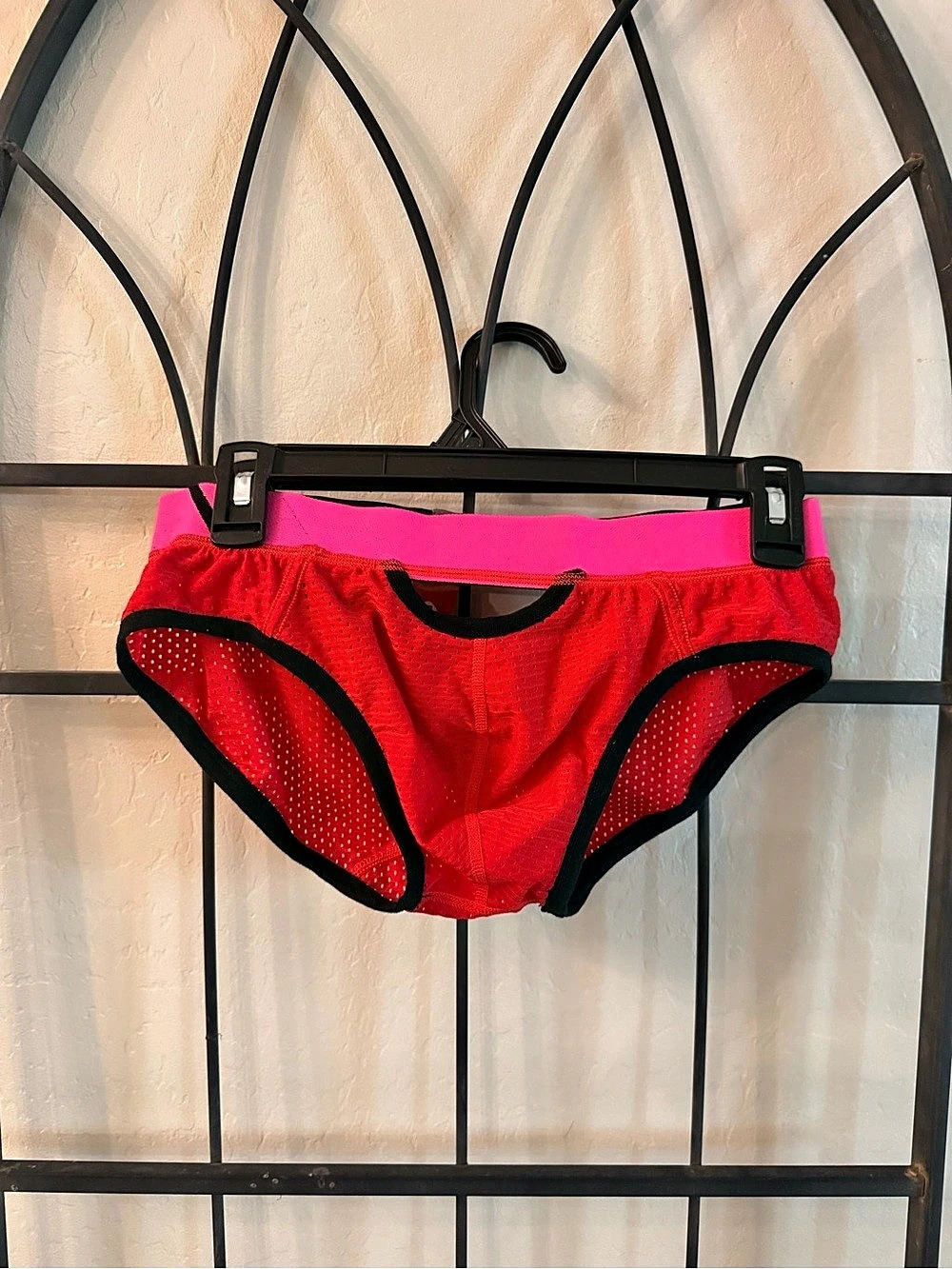 TAUWELL Men’s L Red Mesh Brief Underwear Pink Waistband Nylon Spandex NWT